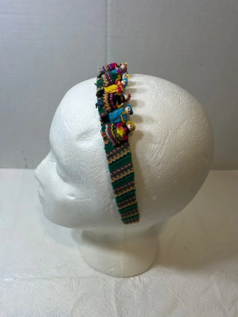 VTG Peruvian Worry Doll Headband Handmade Folk Art Colorful Traditional Attire